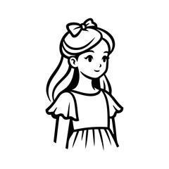 Logotipo de boutique de moda infantil. Dibujo minimalista con líneas de una niña de perfil, con un vestido de manga corta y el pelo adornado con un lazo © teracreonte