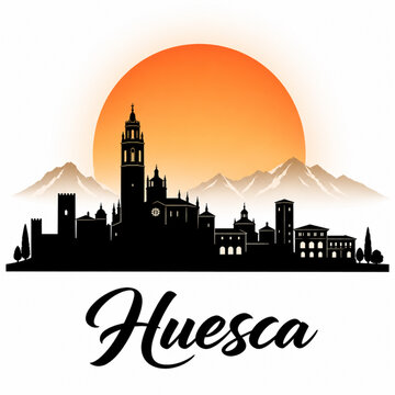 Huesca Spain Skyline Silhouette &mdash; A Pyrenees Gateway Cathedral Mountain City Vector Illustration