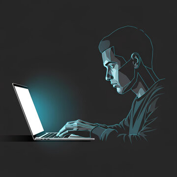 Software Engineer Coding on Laptop Minimalist Silhouette Illustration