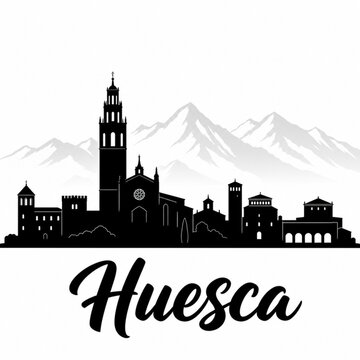 Huesca Skyline Silhouette &mdash; A Pyrenees Gateway Aragon Mountain City Vector Illustration