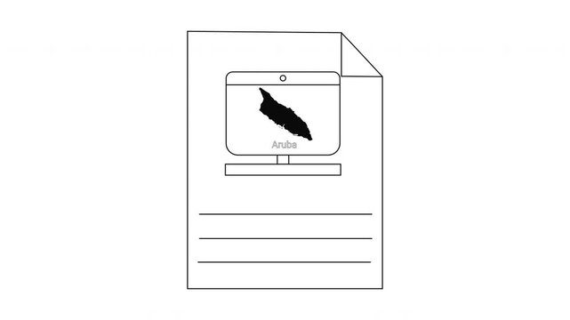Document with Computer Screen Showing Abstract Shape.