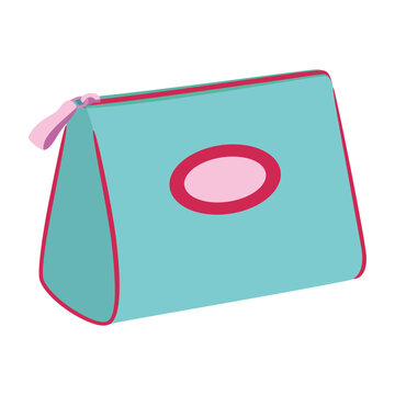 cosmetic bag with zipper, flat vector illustration