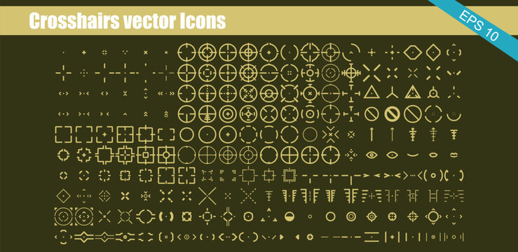 Large assortment of sniper rifle scope and weapon crosshair vector icons