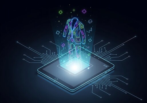 Abstract blue glowing digital network brain concept.