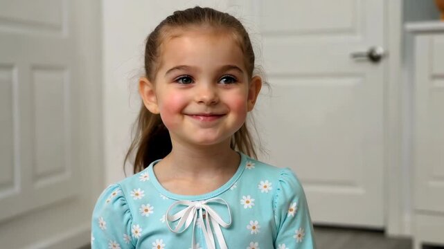 Small girl indoor smile close-up sweet smile of cute girl