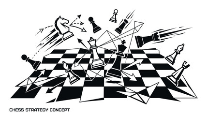 Chess pieces scattered on a board. © Majuu