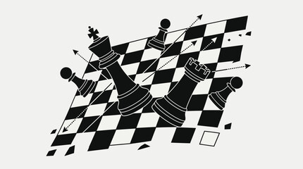 Black and white chess pieces on board. © Majuu