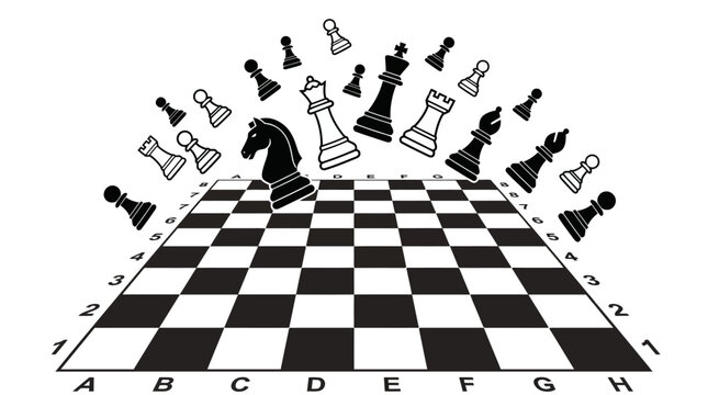 chess board with pieces in motion.