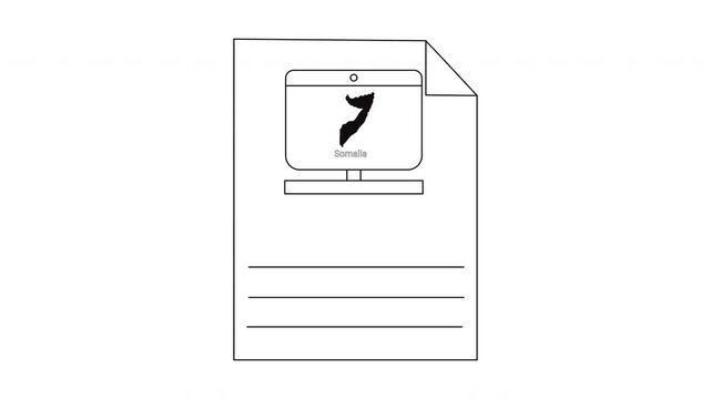Simple Line Drawing of a Document with a Computer Screen and a Musical Note.