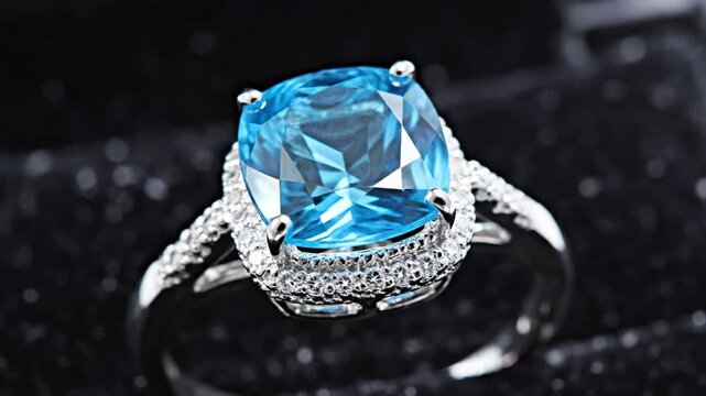 Luxury Ring with Large Blue Topaz Stone and Diamonds in Display Box