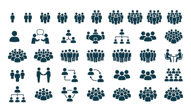 People Count Icon Set Vector with 1 to 10 Person Crowd Team Meeting Community and Group Symbols