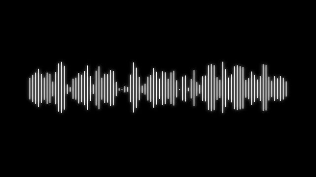 Animated audio waveform visualization with dynamic sound waves on black background. Smooth audio equalizer and music wave loop animation.