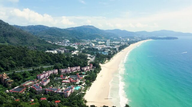 Aerial Top view Clean and beautiful Kata Karon beach Phuket Thailand, southern of Thailand,Patong beach is a very famous tourist destination in Phuket