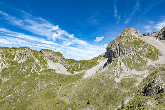Aerial view of Barbarossa peak and Pizzo di Petto peak, Orobie mountains