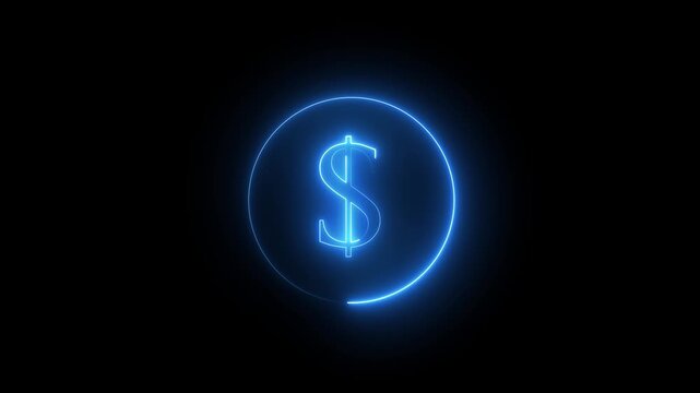 Glowing neon dollar icon animation on dark background, modern business and financial growth concept with smooth motion effects.