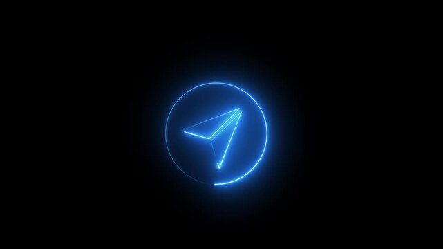 Animated glowing neon Telegram icon on black background with smooth light pulse effect, modern social media motion graphics concept.