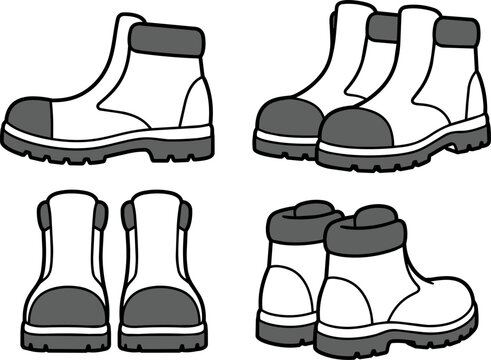 Safety Equipment Collection - Safety Boots Black and White Vector Illustration