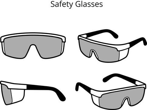 Safety Equipment Collection - Safety Glasses Black and White Vector Illustration