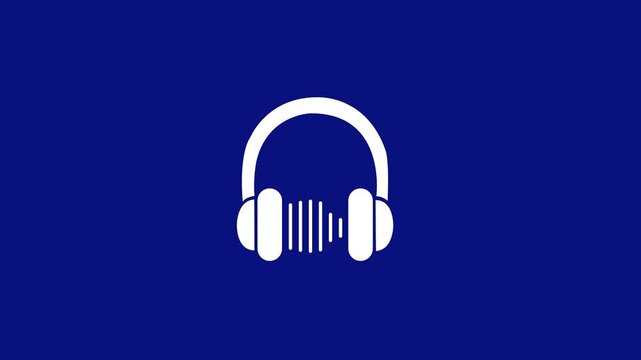 Animated Headphone Sound Wave Loop on Blue Background