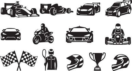 Racing Vehicles and Sports Icons Doodle Set for Graphic Design © Vector 4 You
