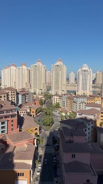 Doha, Qatar - June 17, 2026: Aerial view of Pearl Qatar Porto Arabia Medina Central Doha Qatar 