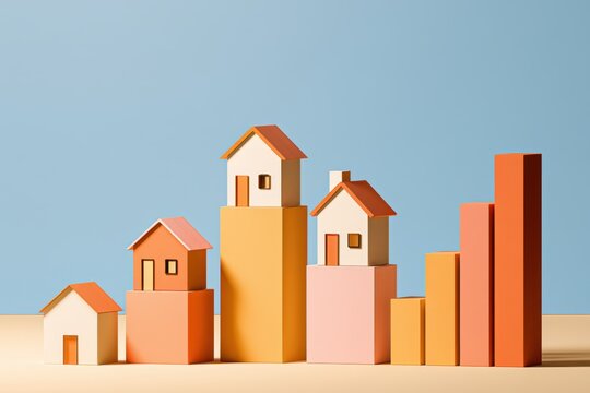 Minimalist Real Estate Market Growth and Decline Bar Graph with Houses
