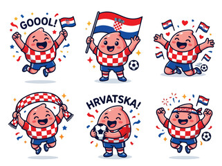 Naklejka premium Cute cartoon characters celebrating with flags and joyful expressions in a festive patriotic scene