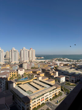 Doha, Qatar - June 17, 2026: Aerial view of Pearl Qatar Porto Arabia Medina Central Doha Qatar 