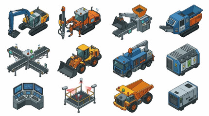 Collection of colorful construction vehicles and equipment. © Bunga