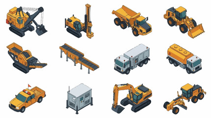 Collection of colorful construction and industrial vehicles. © Bunga