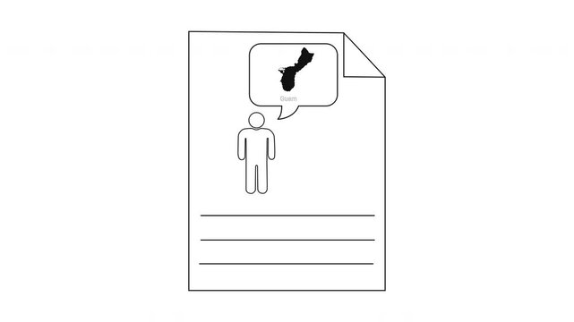Illustration of a person thinking about a map of Guam on a document.