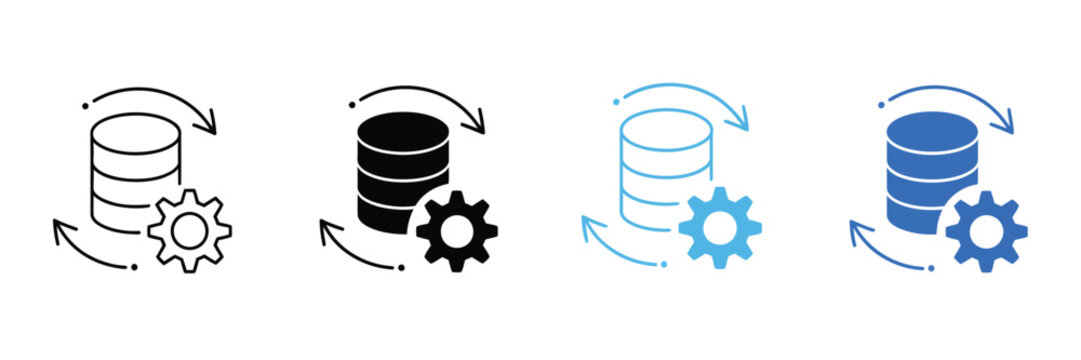 Database Management Icon Set with Multiple Styles for Data Storage, Server Administration and System Control