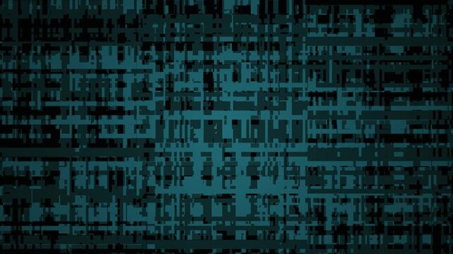 Blue digital glitch grid texture on black.