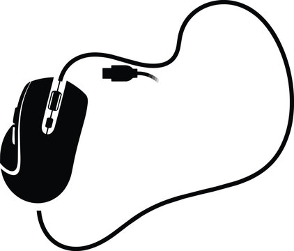 Black computer mouse with long winding cable and usb plug