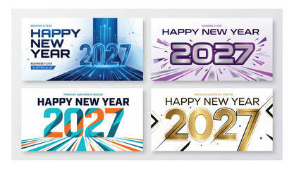 2027 happy new year business event poster design set with abstract geometric graphics and modern typography template business corporate abstract innovation marketing branding celebration © Shaon