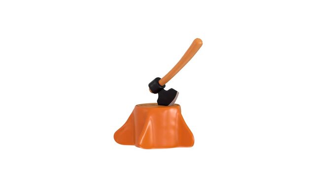3d axe in stump icon animation concept of cutter equipment for axe in stump icon animation
