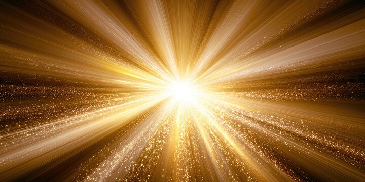 A brilliant gold starburst of light emanates from the center with shimmering particles scattered outwards