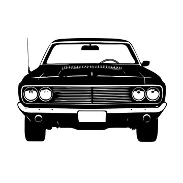 Classic Retro Muscle Car Front Angle Silhouette Vector Illustration
