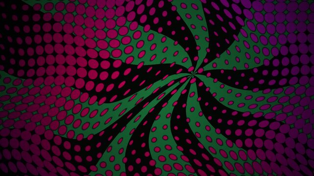 Abstract purple and green halftone dot wave background.