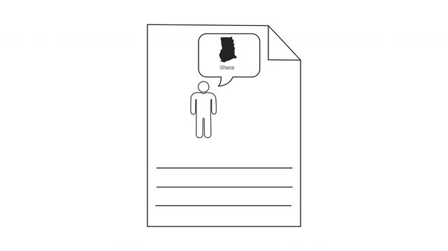 Simple illustration of a person with a resume and a speech bubble.
