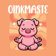 Naklejka premium Cute pink pig meditates peacefully alone.