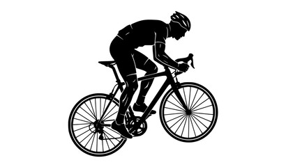 Fototapeta premium Black Silhouette Cyclist Riding Racing Bicycle in Uphill Climb Position Vector Art