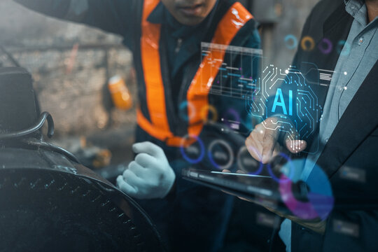 ai artificial intelligence technology digital Engineers use AI-powered digital technology monitor industrial machinery optimiz processes improve production efficiency through smart factory automation