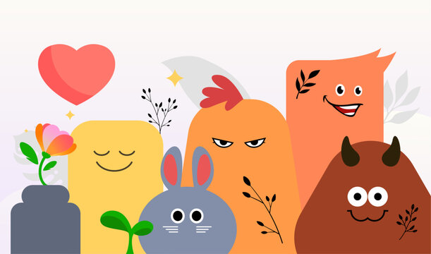Mental health concept featuring cute cartoon monsters with different facial expressions. Represents emotional diversity, mood swings, psychology, feelings, and self-care awareness for wellness