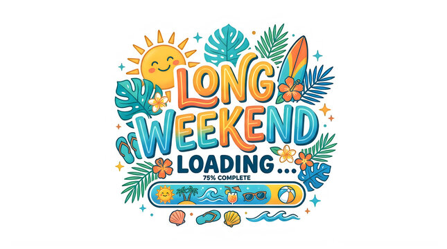 Long weekend loading summer vacation typography isolated on transparent background