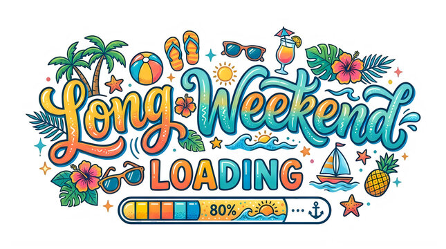 Long weekend loading summer vacation typography isolated on transparent background