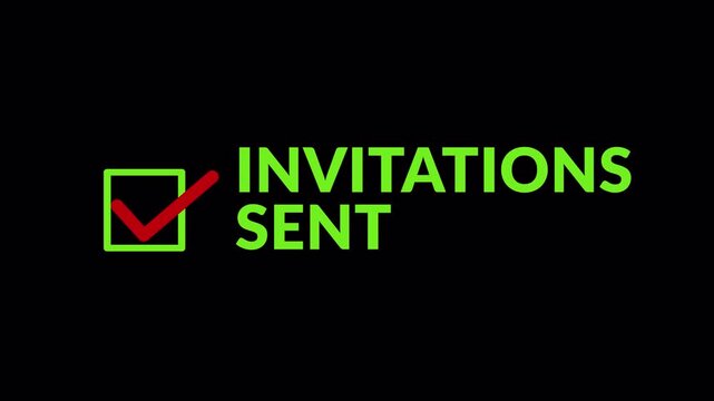 invitations sent notification animation with checkmark icon for email campaigns, event planning, and business communication on transparent background in 4K Animation with Alpha Channel