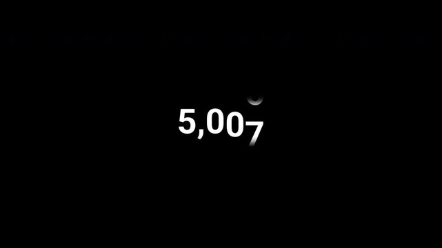 Five thousand floating number counter animation on transparent background, 5,000 floating number counter animation with alpha channel