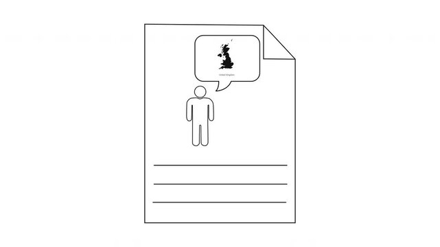 Simple Line Drawing of a Person Thinking About the UK Map.
