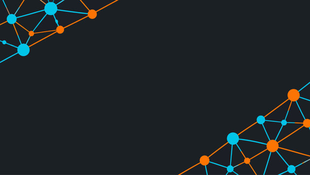 Abstract Technology Background with Blue and Orange Geometric Connected Nodes and Neural Network Structure